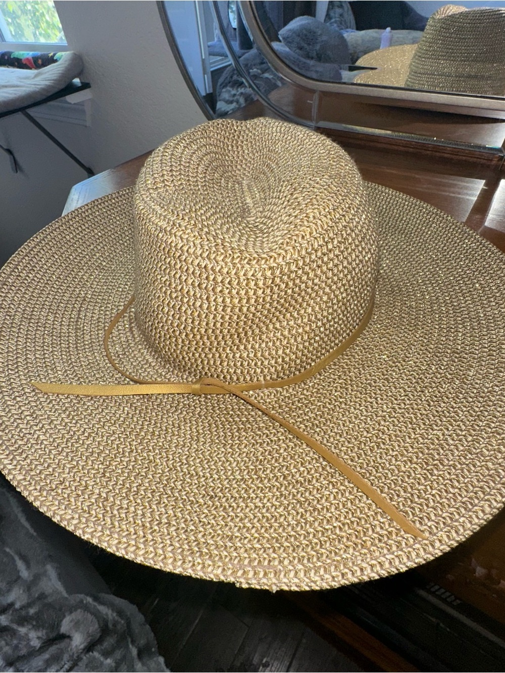 ALE by Alessandra Sun Hat gold UPF 50+ Milan Straw Adjustable Packable